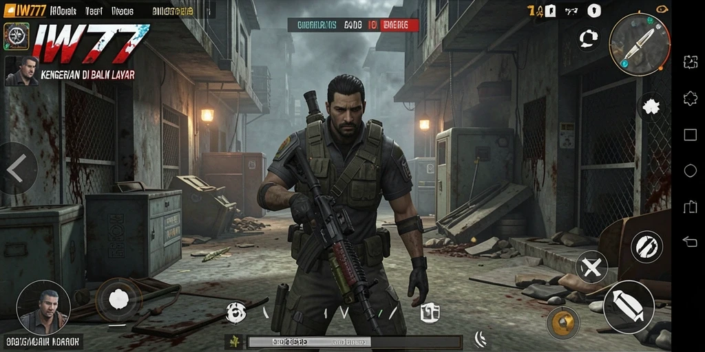 Screenshot gameplay IW777 yang menakutkan dengan suasana horor.
